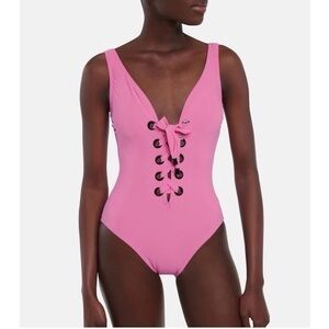 Karla Colletto Pink Lace-Up One-Piece Swimsuit